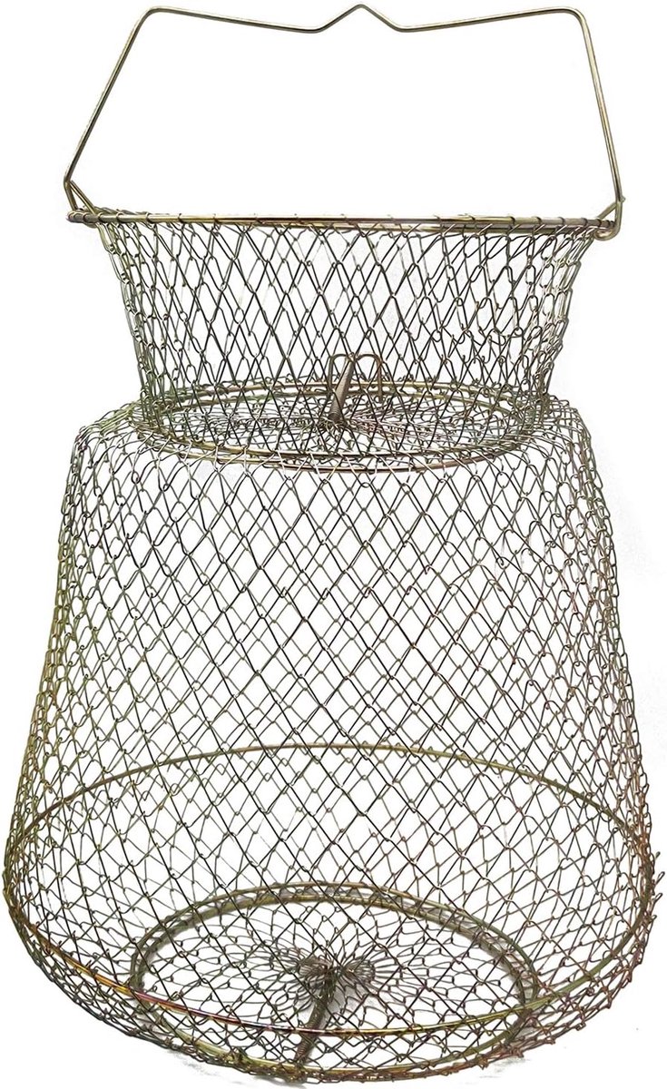 Visnet mand groot - ronde metalen mand - draagbaar met handvat - ideaal voor het vangen van paling - ShopVlot