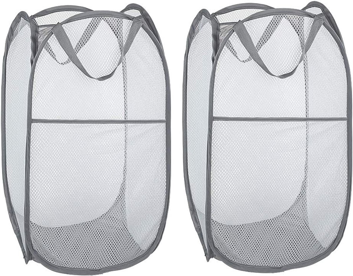 Wasmand 35 x 35 x 61 cm - Grijs - Opvouwbaar - Ideaal voor thuisgebruik - ShopVlot
