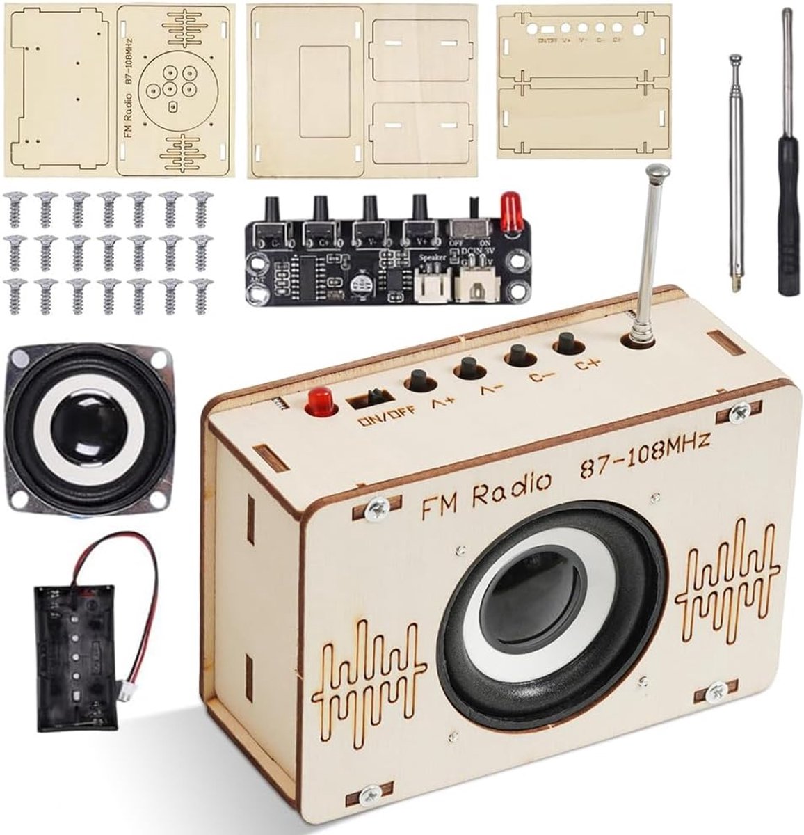 DIY Kit houten radio - FM radio bouwpakket - voor kinderen en volwassenen - leerzame elektronica - ShopVlot