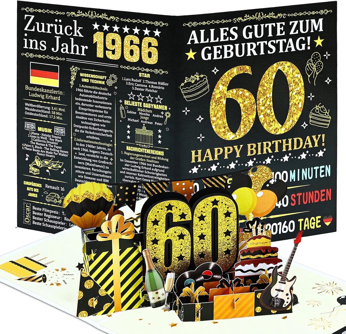 Verjaardagskaart 60 jaar - 3D Pop-Up - Vintage ontwerp - Emotionele verrassing - ShopVlot