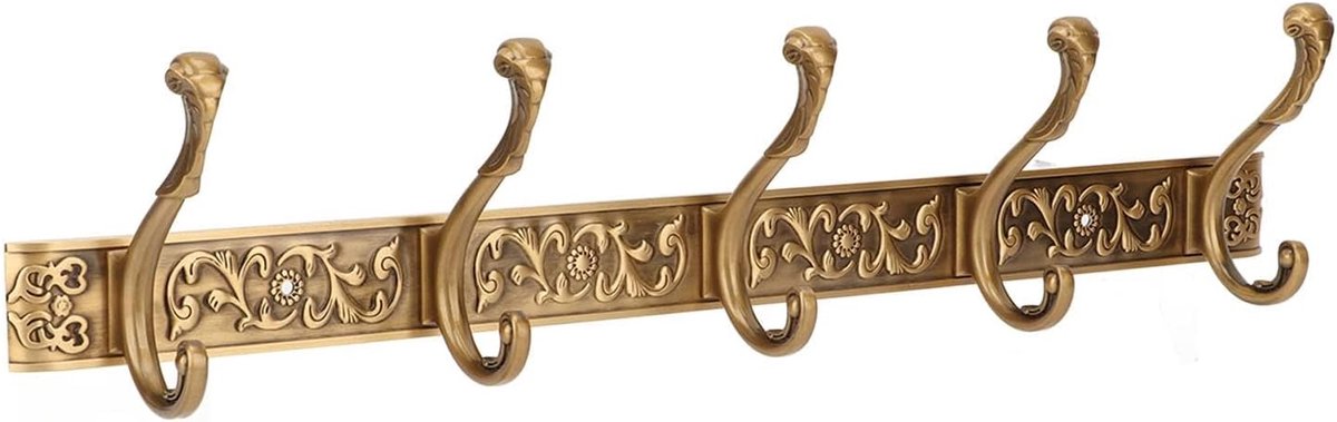 Kledinghaak wandgemonteerd - 5 haken - vintage goud - ruimtebesparende sleutelhouder - ShopVlot