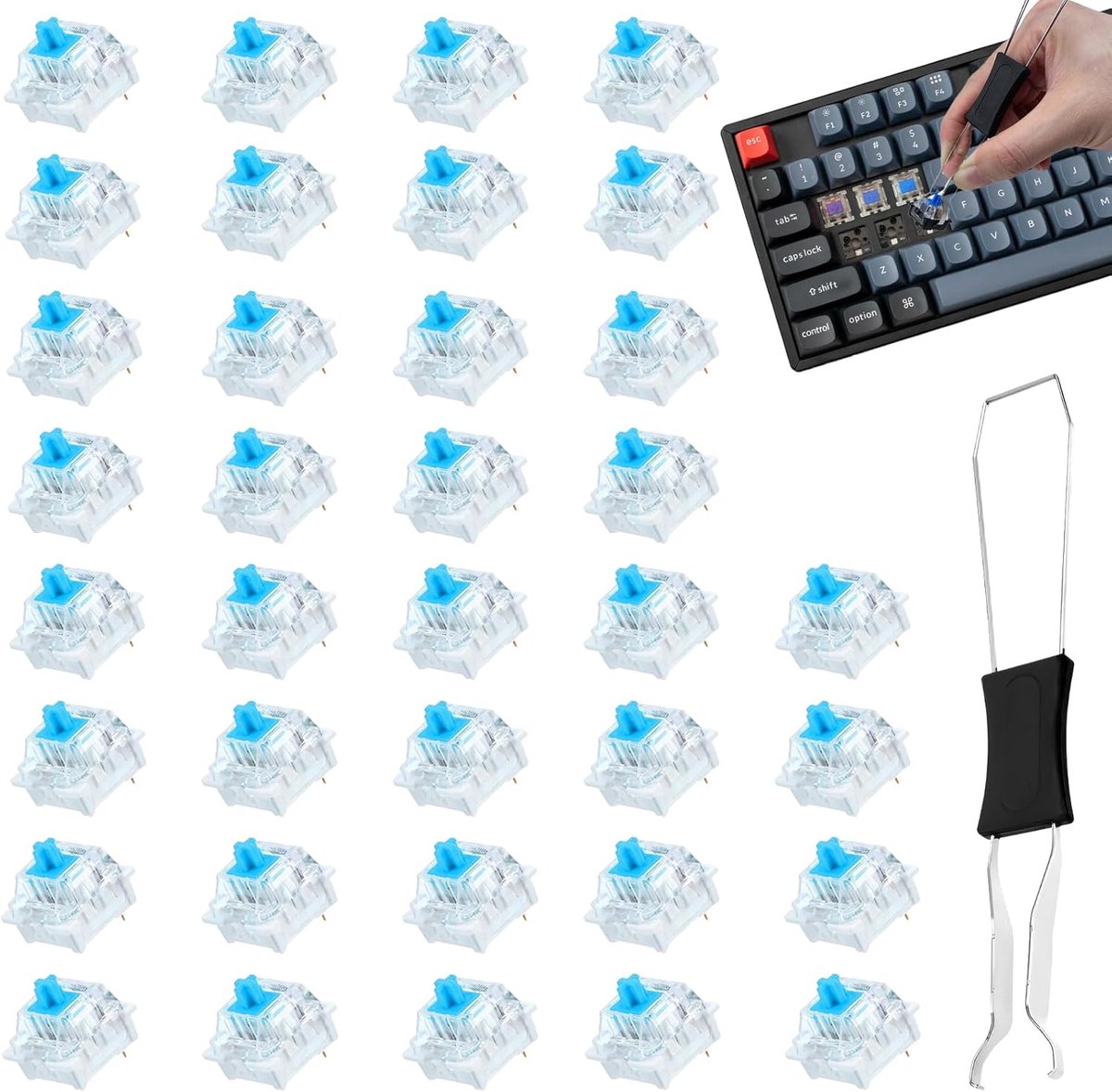 Mechanische toetsenbord schakelaars 30 stuks - Transparante blauwe as - Eenvoudige vervangprocedure - ShopVlot