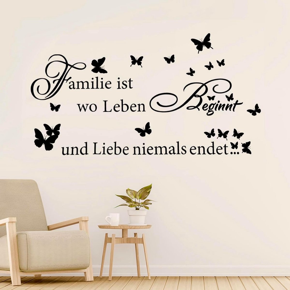 Wandsticker met vlinders 90 x 34 cm - moderne muurdecoratie - inspirerende teksten - perfect voor woonkamer - ShopVlot