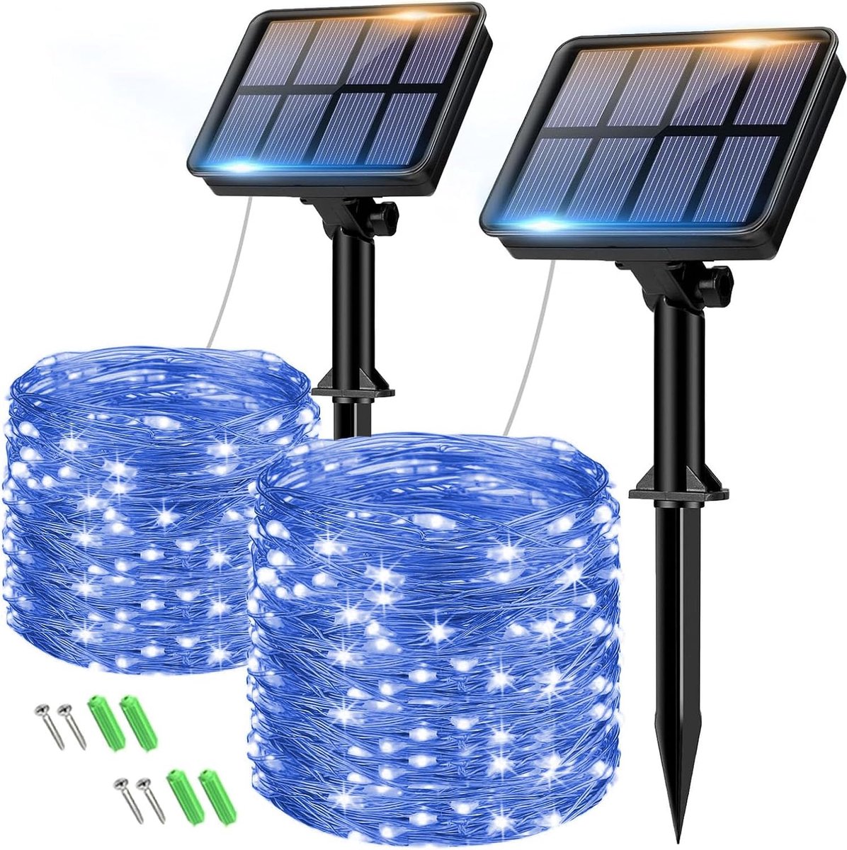 Lichtsnoer op zonne-energie 2 x 8 m - koperdraad - 80 leds - sfeervolle buitenverlichting - ShopVlot