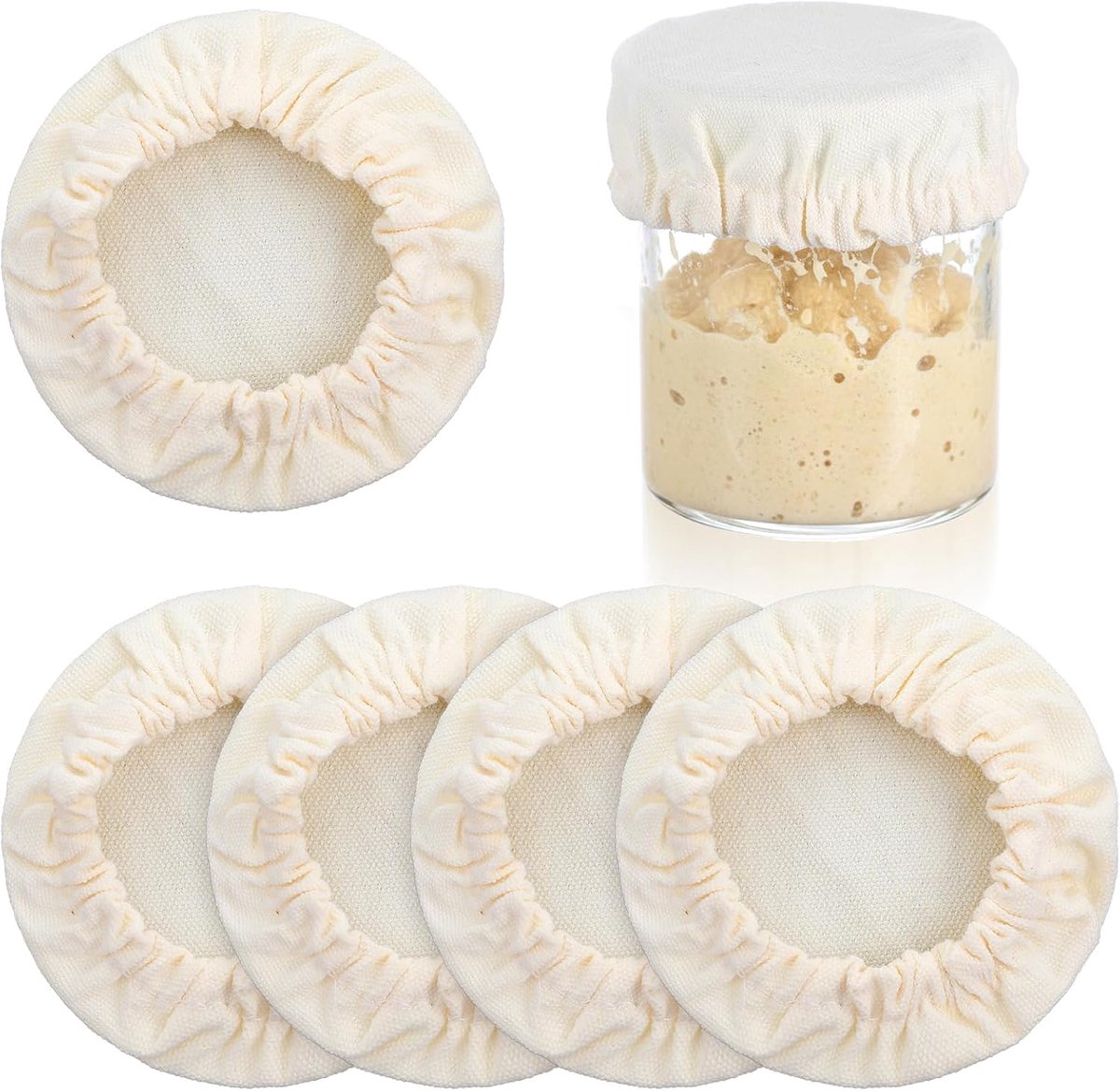 Zuurdeeg startglas stofafdekkingen 5 stuks - canvas - herbruikbaar - perfecte sluiting voor fermentatie - ShopVlot
