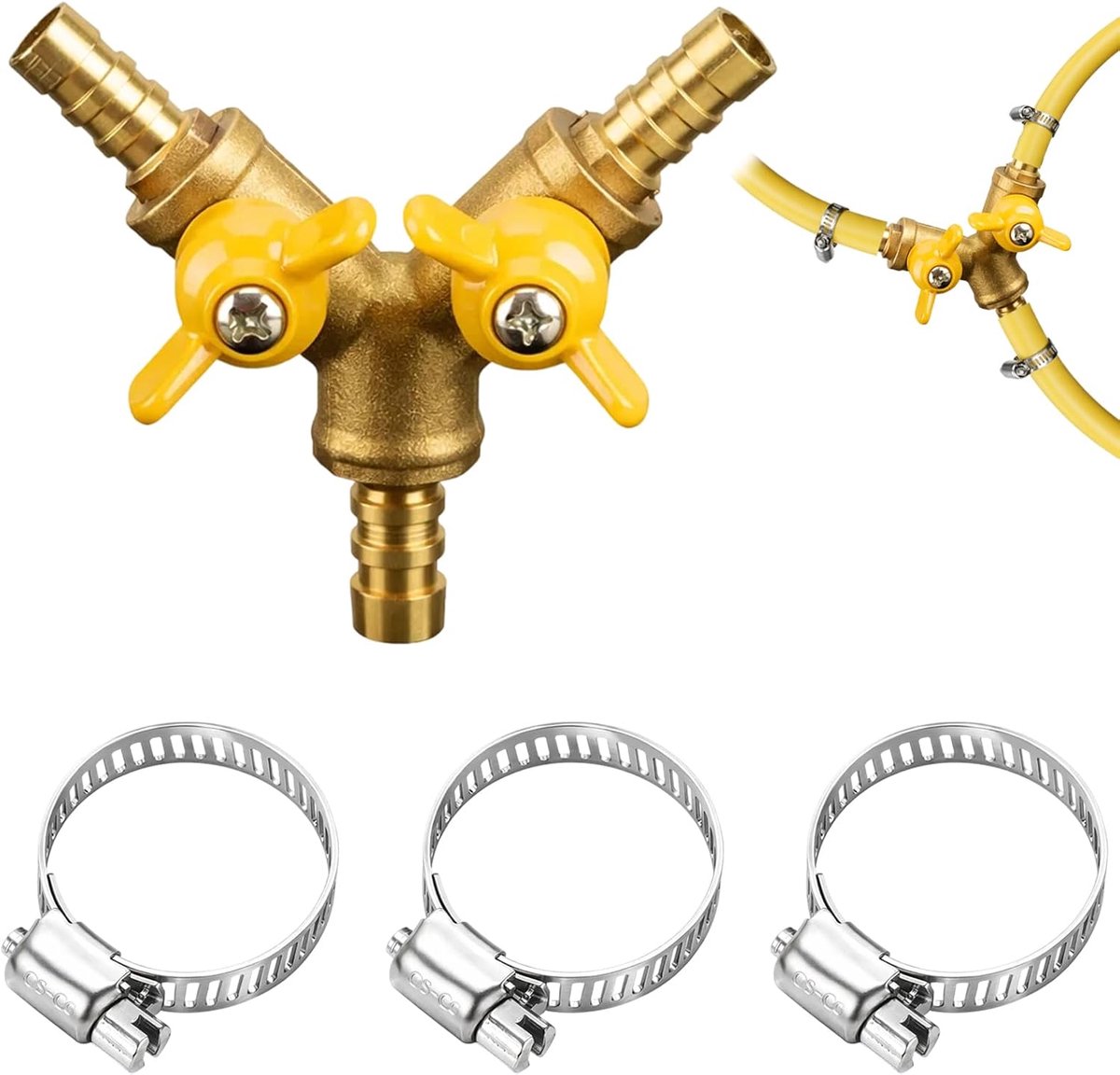 Hose connectors 4pcs - messing - Y-vorm met 3 wegventiel - eenvoudig doorstroming regelen - ShopVlot