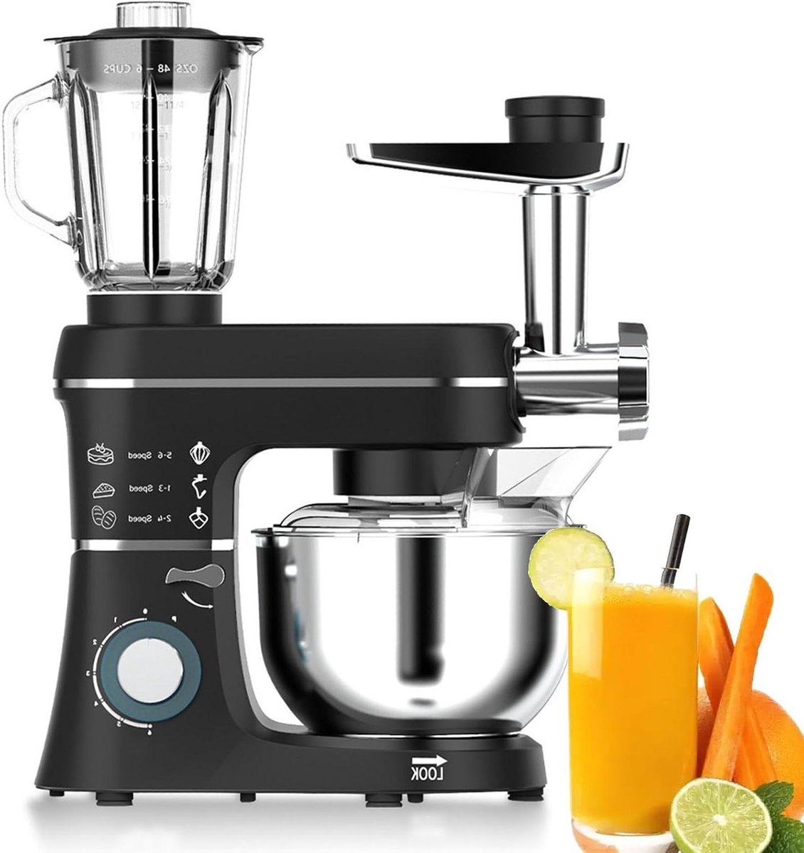 Keukenmixer 10 Liter - Foodprocessor Blender - Bakken Maken - 3-in-1 Multifunctioneel - 10 Liter - Zwart
