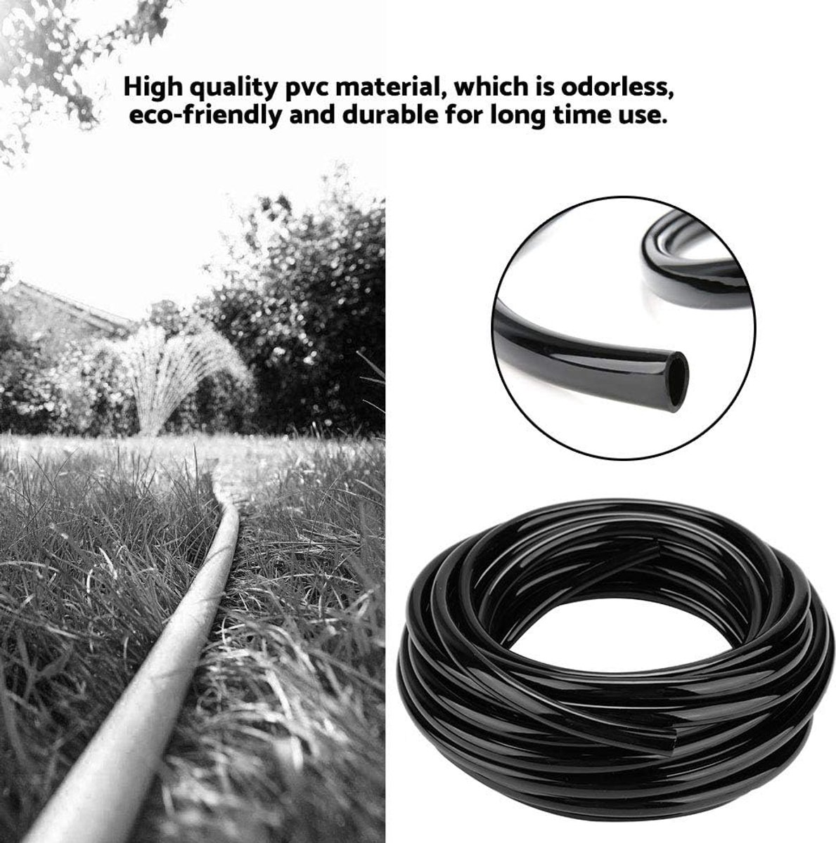 Bewateringsslang - Tuinslang PVC - Tuin Irrigatie - Vernevelende Sproeikop - 10 meter - Zwart – foto 3