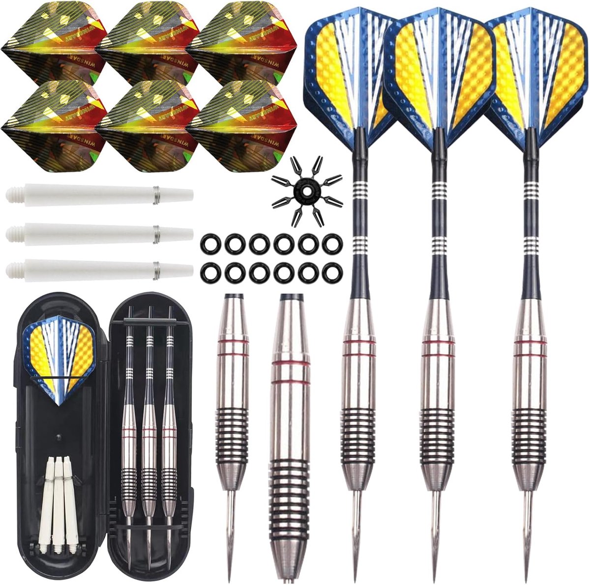 Dartset 22 g - Professionele darts met 9 dart flights - Inclusief reserve assen en rubber O-ringen - SnelShoppen