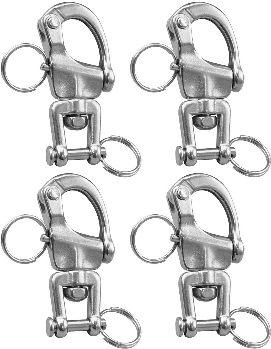 Snap shackle - 4 stuks RVS316 draaibare snelsluithaak robuust corrosiebestendig scheepsbeslag voor zeilboten en jachten montage