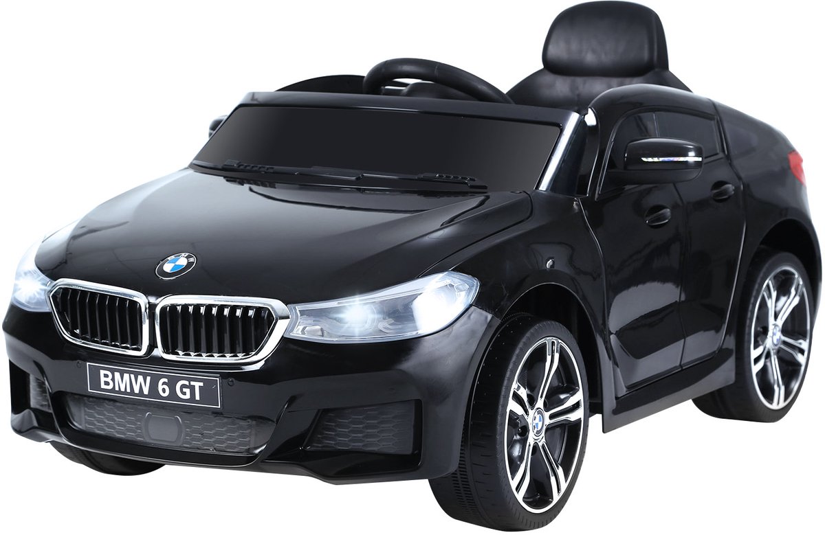 Elektrische kinderauto - 6 V - maximale snelheid 3 km/u - kinderauto met afstandsbediening-kindervoertuig met claxon & muziek & koplampen - elektrische voertuigen voor kinderen vanaf 3 jaar - zwart - BMW 6 GT