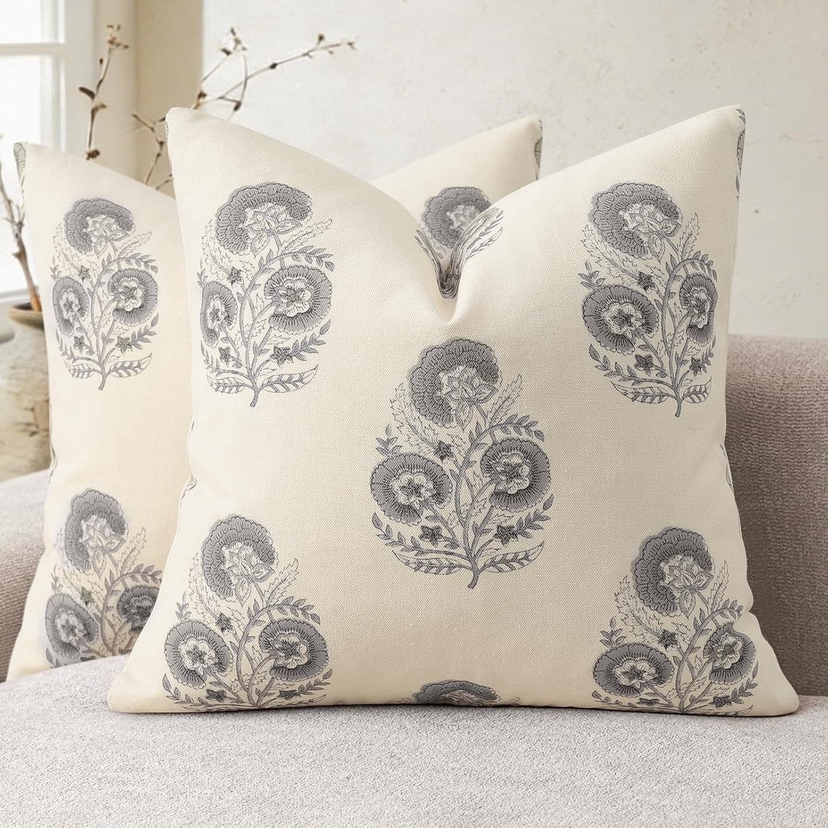 Kussenhoezen 50x50 Set van 2 - Vintage Bloemendruk - Duurzaam katoen - Modern design voor woonkamer - SnelShoppen