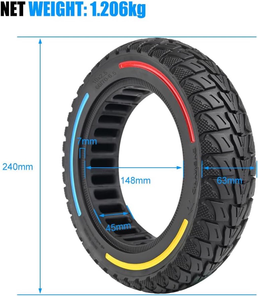 Solid rubber banden 60/70-6.5 - 10 inch - lekvrij - niet-slip, set van 2 - SnelShoppen