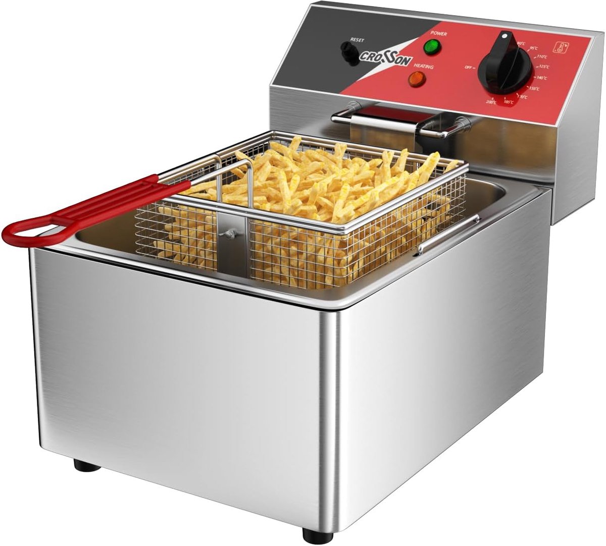 Elektrische friteuse 6L - 230V/3000W - met mand en deksel - nauwkeurige temperatuurregeling voor perfecte gerechten - ShopVlot