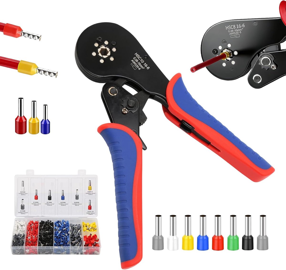 Knevelschoen Crimping Pliers Set 0.08-16 mm² - 1200 Stuks Kabelschoenen - Ergonomische Handgreep - Voor Elektriciens - ShopVlot