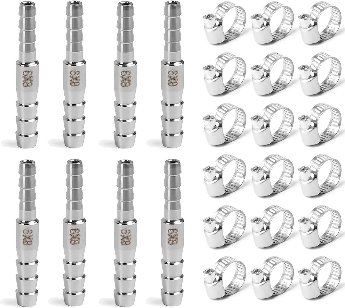 Slangadapter 8 mm tot 6 mm - roestvrij staal - met klemmen - luchtdichte verbinding - ShopVlot