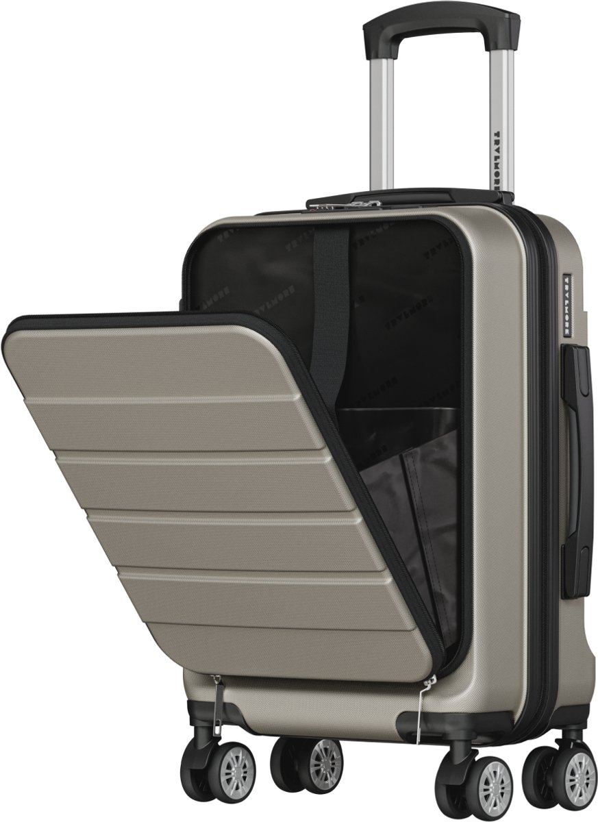 TRVLMORE Reiskoffer - 54x37x23 cm - Met Voorvak- 44L - TSA-slot - 4 Wielen - Champagne