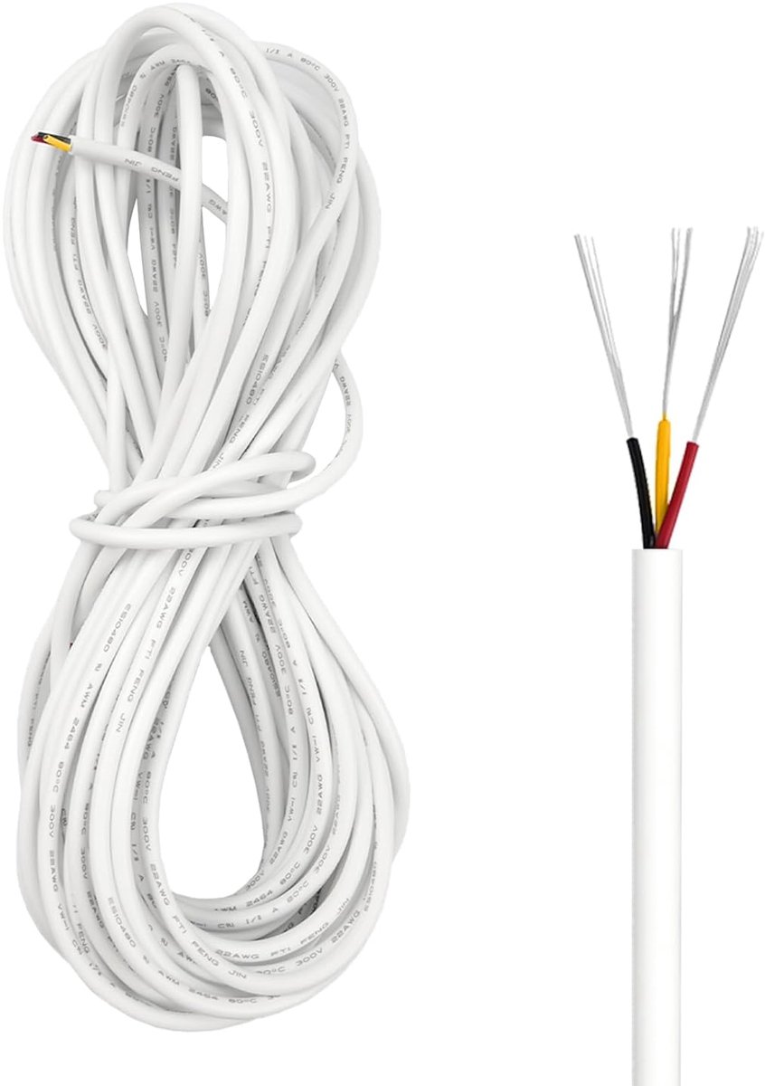 23AWG Aarde Kabel 10m - 3-Draads Flexibele Kabel - Wit Plat LED Kabel - Betrouwbare stroomvoorziening - ShopVlot
