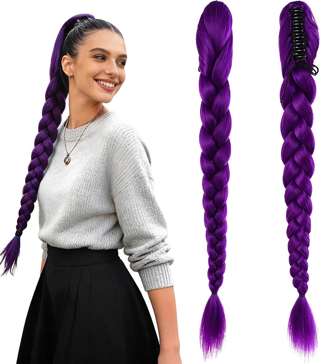 Ponytail Haarstuk 70 cm - Paarse Vlecht - Synthetisch - Eenvoudig te dragen voor feestelijke gelegenheden - ShopVlot