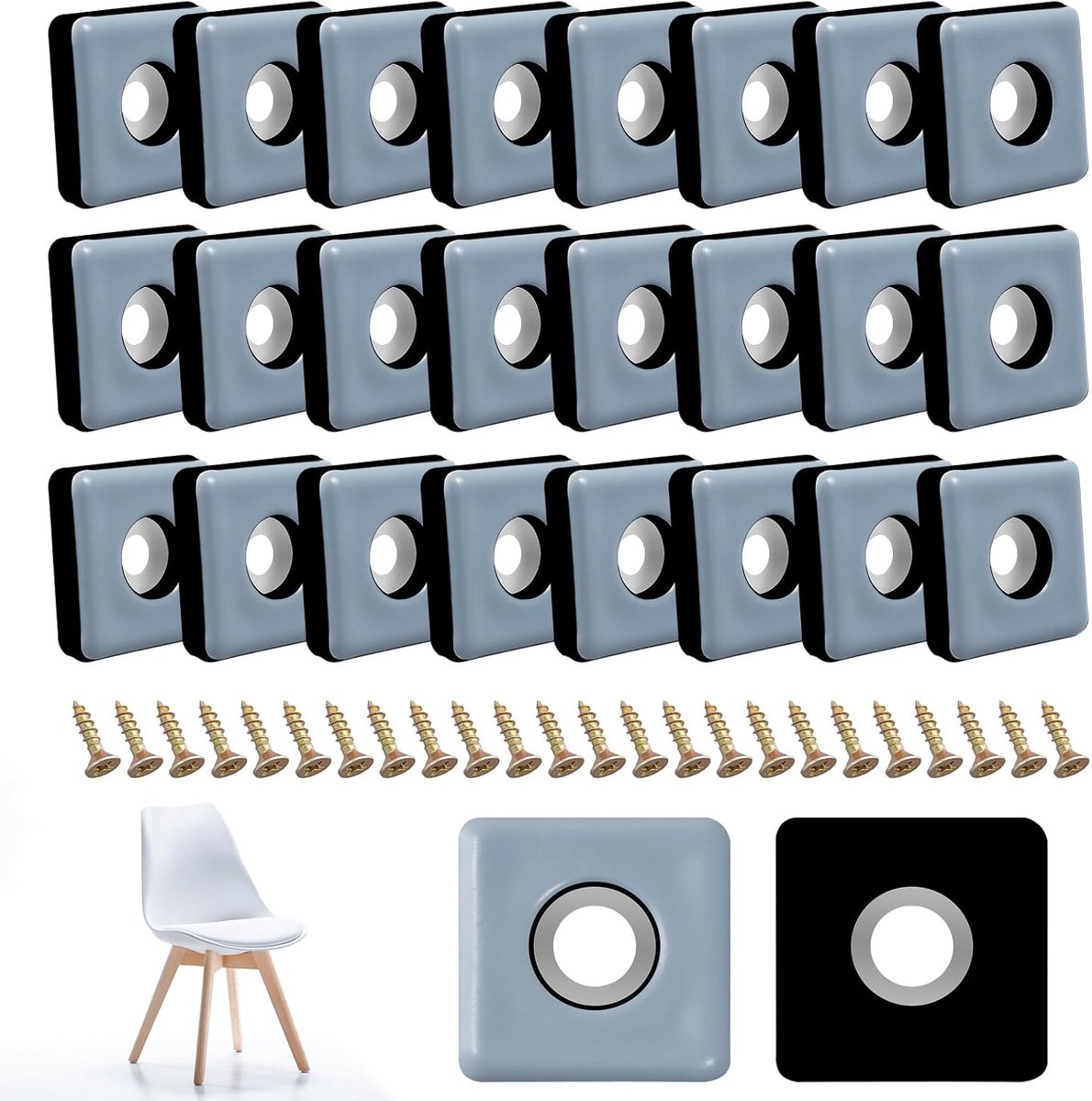 SnelShoppen - Pack van 24 Teflon Meubelglijders 25 x 25 mm Vierkante Meubelglijders met Schroeven voor Stoelen en Vloeren