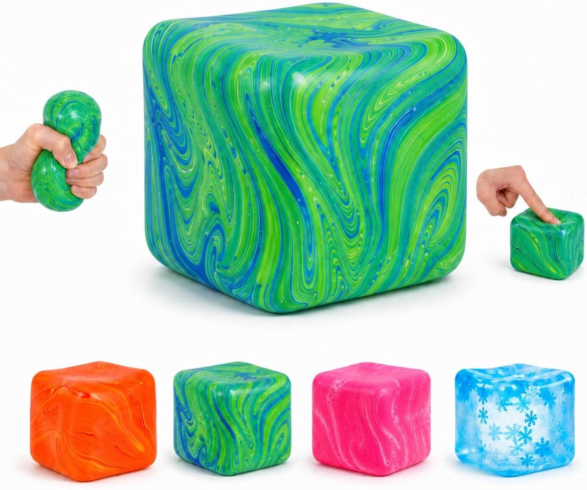 Squishy dobbelsteen groen - langzaam terugvormend - decoratief patroon - fidgetspeelgoed voor ontspanning - ShopVlot