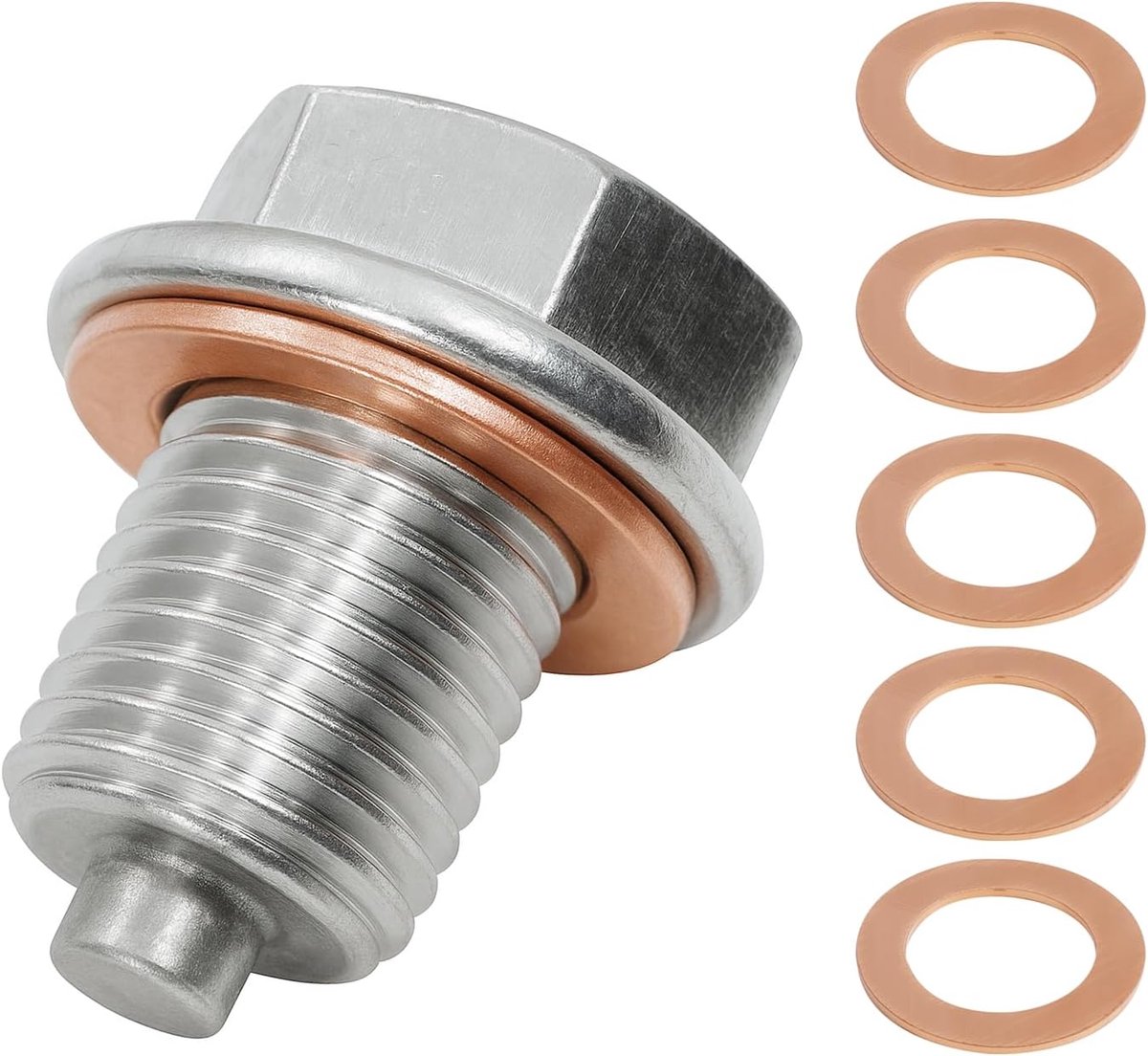 Oliedrainplug M14 x 1.5 - RVS met sterke magneet - Inclusief koperen dichting - Voor auto, motor en boot - ShopVlot