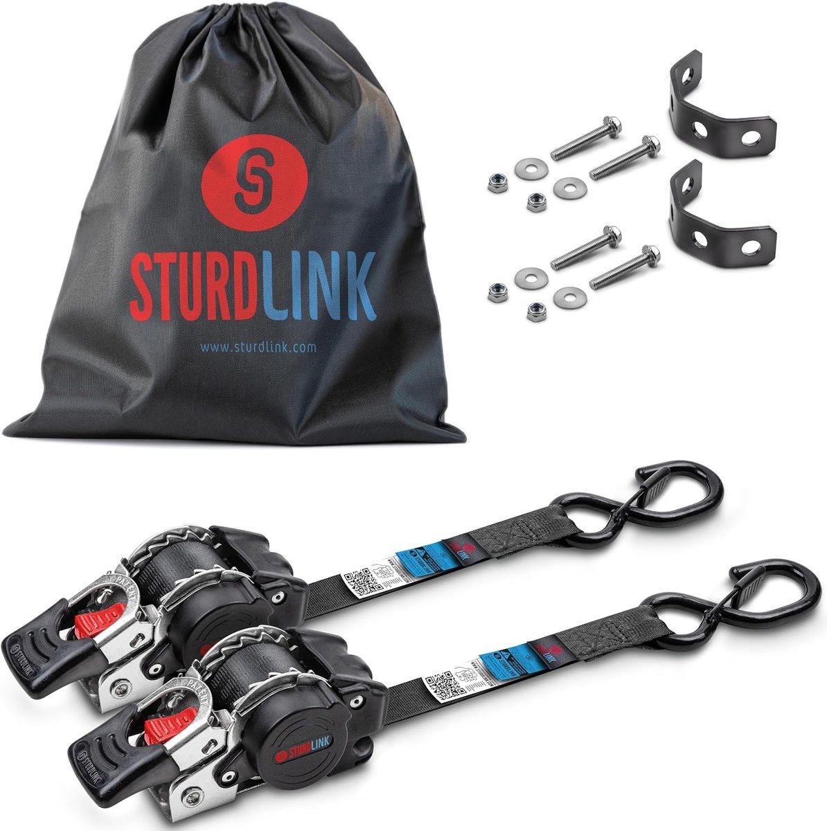 Automatische spanband 1,8 m - RVS - met S-haak en ergonomisch handvat - ideaal voor trailers - ShopVlot