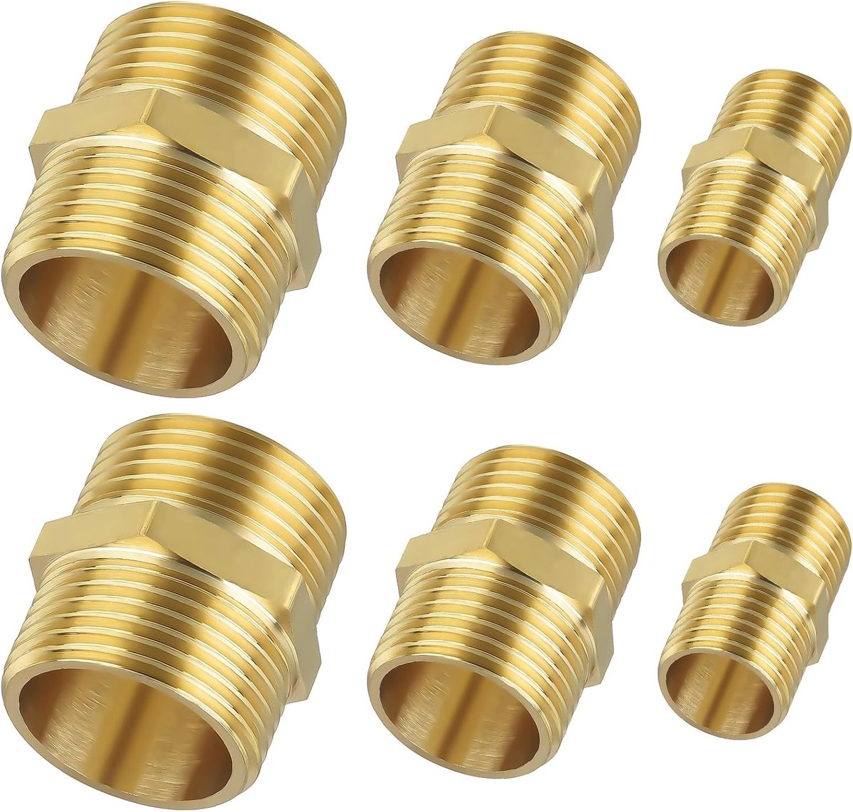 Dubbele nippel 1 inch - messing - 6 stuks - ideaal voor waterleidingen en doe-het-zelf projecten - ShopVlot