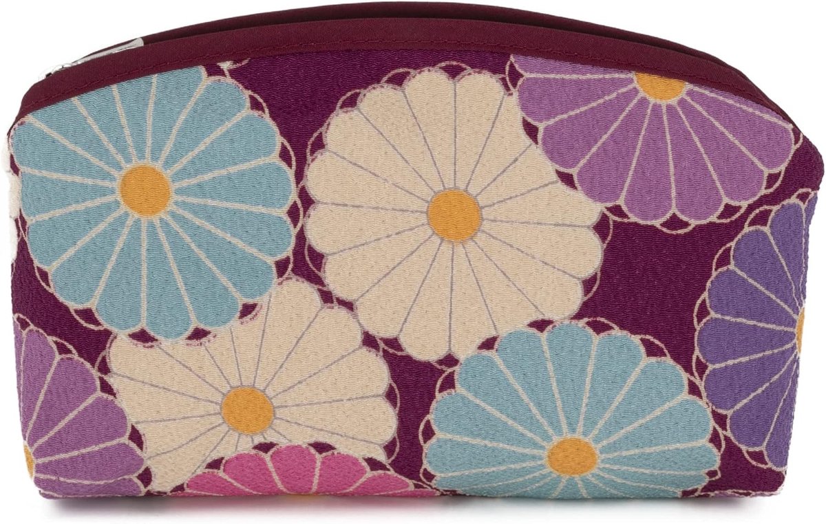 Make-up tas klein - KIKKA/paarse retro bloemen - handig voor reizen - perfect voor vrouwen en meisjes - ShopVlot
