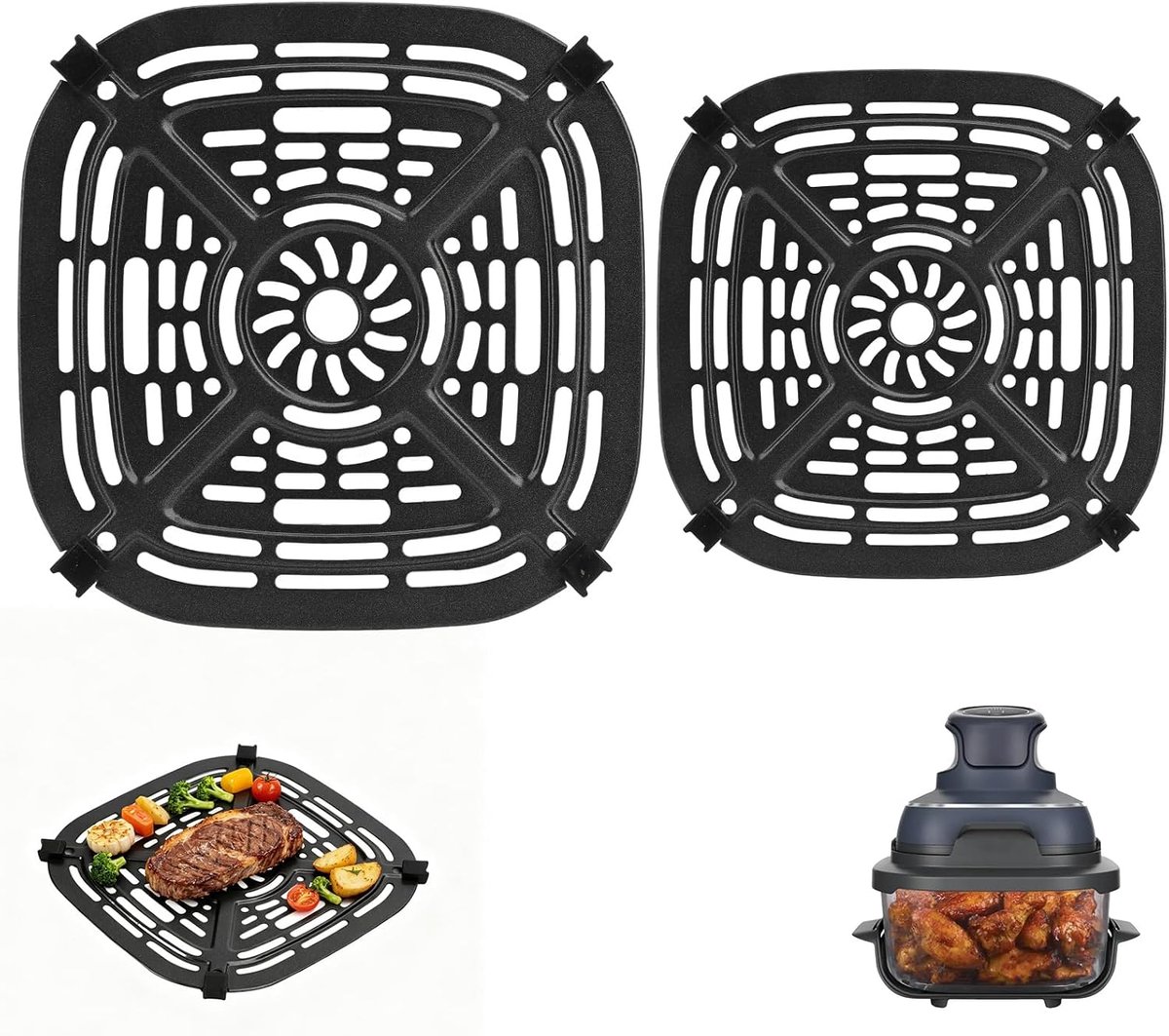 Air Fryer Grill Pan 2pcs - RVS Crisper Plate - Evenwichtige warmteverdeling - Gezond koken - ShopVlot