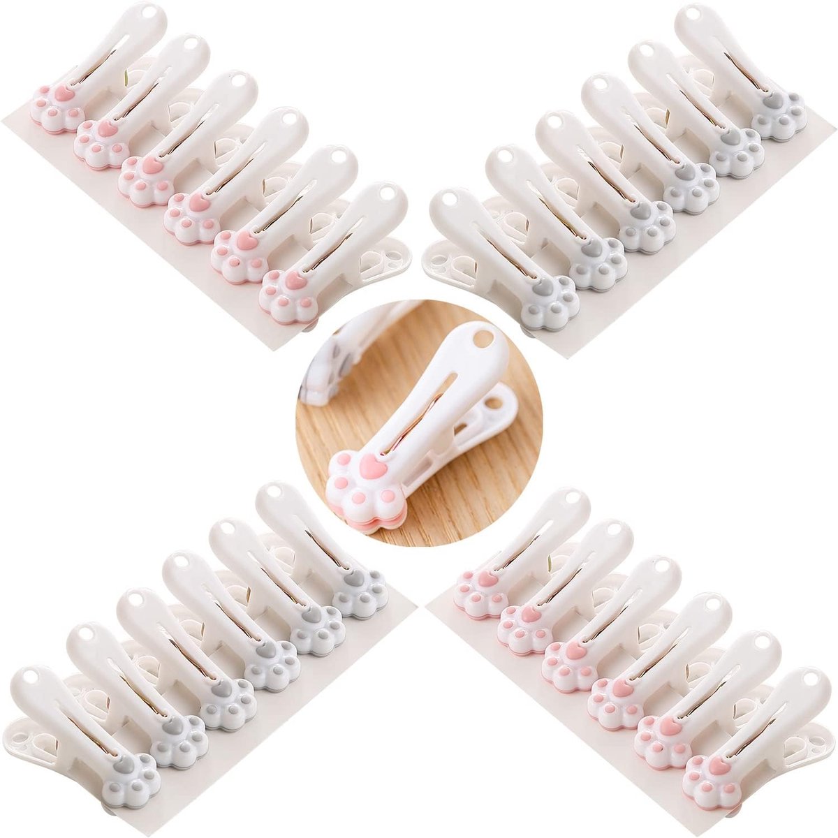 Kattenpoot Kledingknijper - 24 Stuks Grijs - Zacht Handvat - Sterke Sluiting voor Kleding - ShopVlot