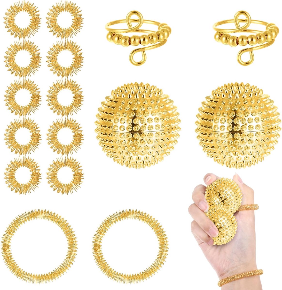 Stress Relief Toy 16-delige anti-stress set - acupressuur ringen en massageringen - ideaal voor ontspanning - ShopVlot