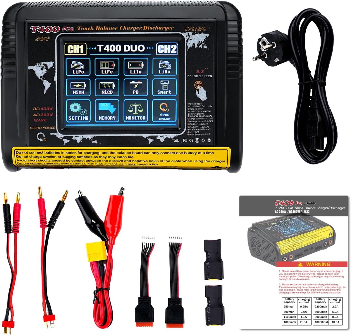 Lipo batterij lader dual charger 400W - AC/DC 11-18V - LCD touchscreen - Ideaal voor LiPo/LiIon/NiMH - ShopVlot