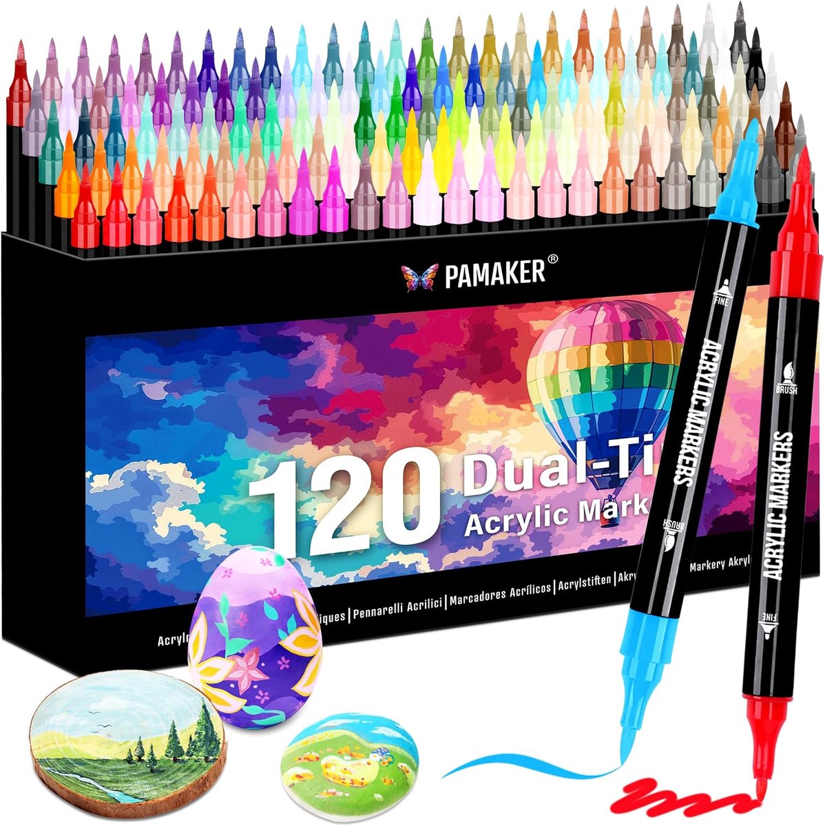 Acrylverf markers 24 kleuren - dual tip - fijne punt en borstelpunt - ideaal voor creatieve projecten - ShopVlot