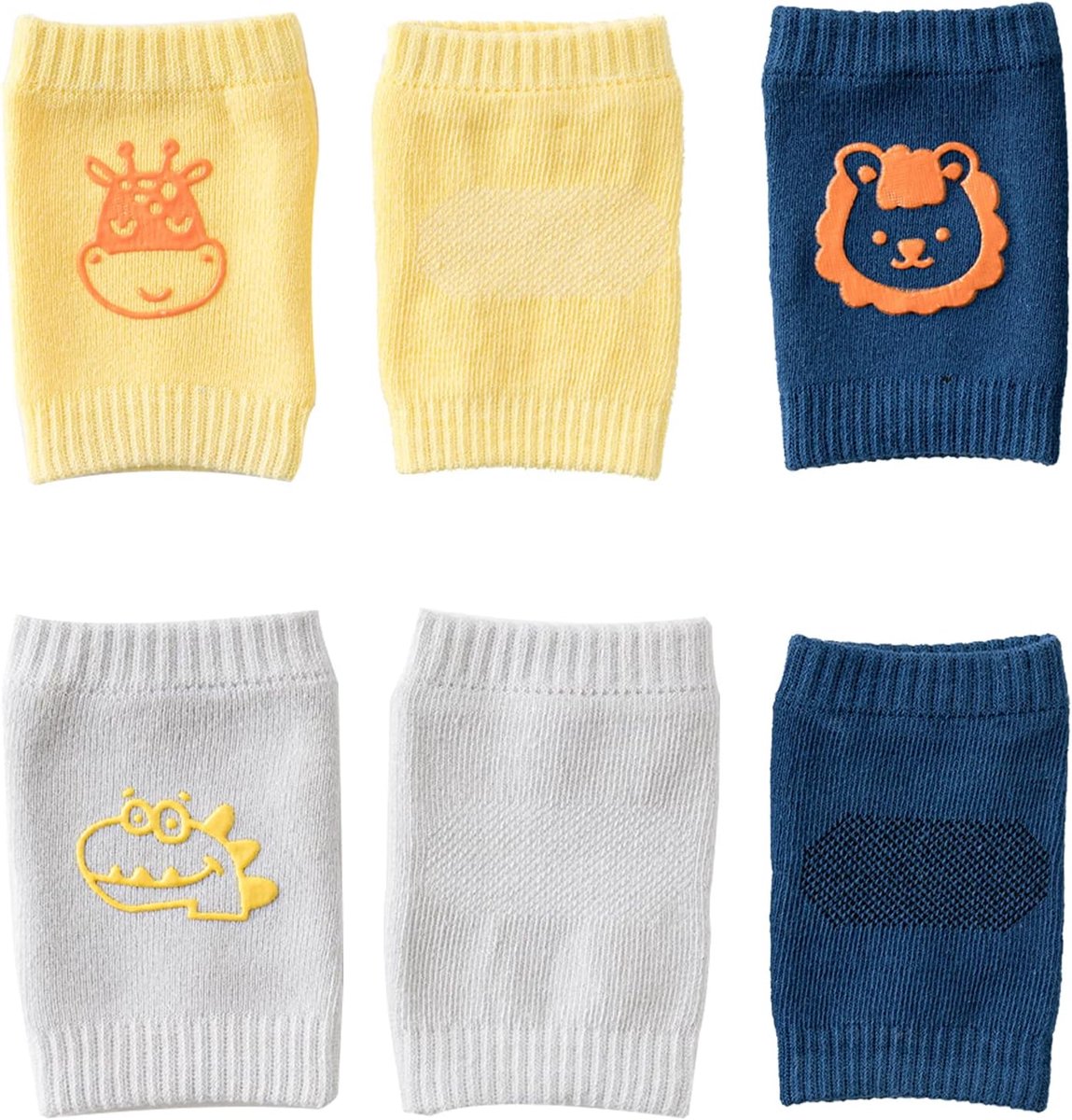 Kruipknee Pads L - Geel Grijs Blauw - Antislip met Rubber Tips - Ondersteuning voor Baby's bij het Kruipen - ShopVlot