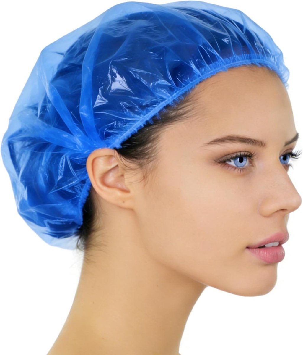 Douche Cap Blauw, 3 Stuks - Grote Dikke Plastic - Waterdicht - Herbruikbaar - ShopVlot