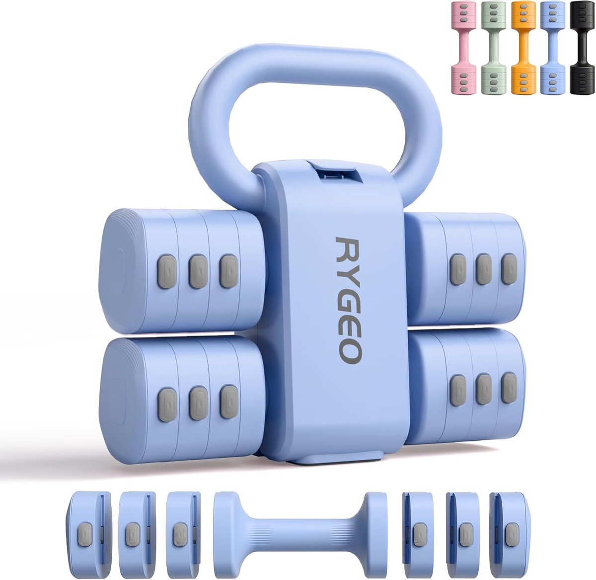 Dumbbell set 2-in-1 verstelbaar - Kettlebell 1 kg tot 11 lbs - Multifunctioneel fitness voor thuis - ShopVlot