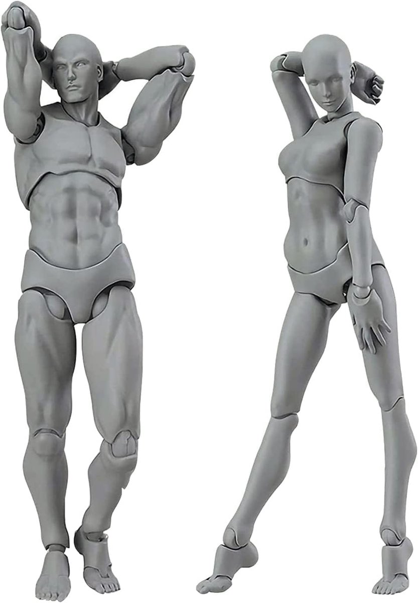 Action Figures Artist Mannequin Set - Male en Female - Grijs - Perfect voor tekenen en schilderen - ShopVlot