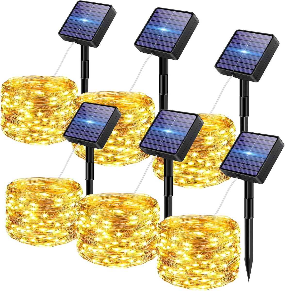 Lichtsnoer op zonne-energie 6 stuks - weerbestendig - waterdicht - sfeervolle verlichting voor buiten - ShopVlot