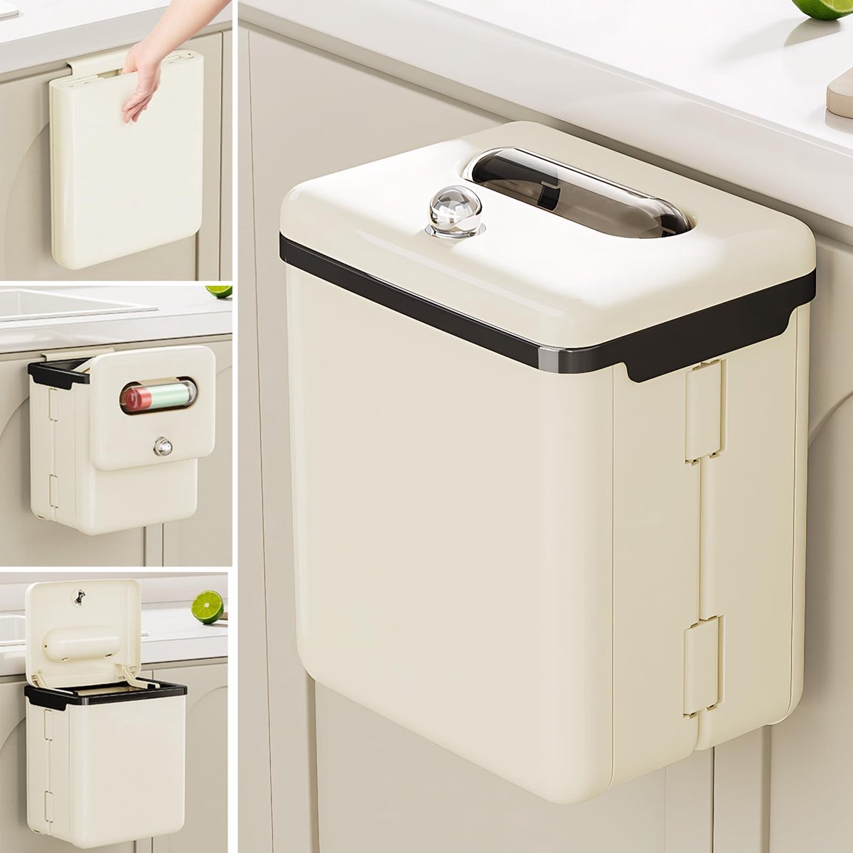 Vuilnisemmer 9 l - beige - wandmontage - opvouwbaar voor keuken en badkamer - ShopVlot