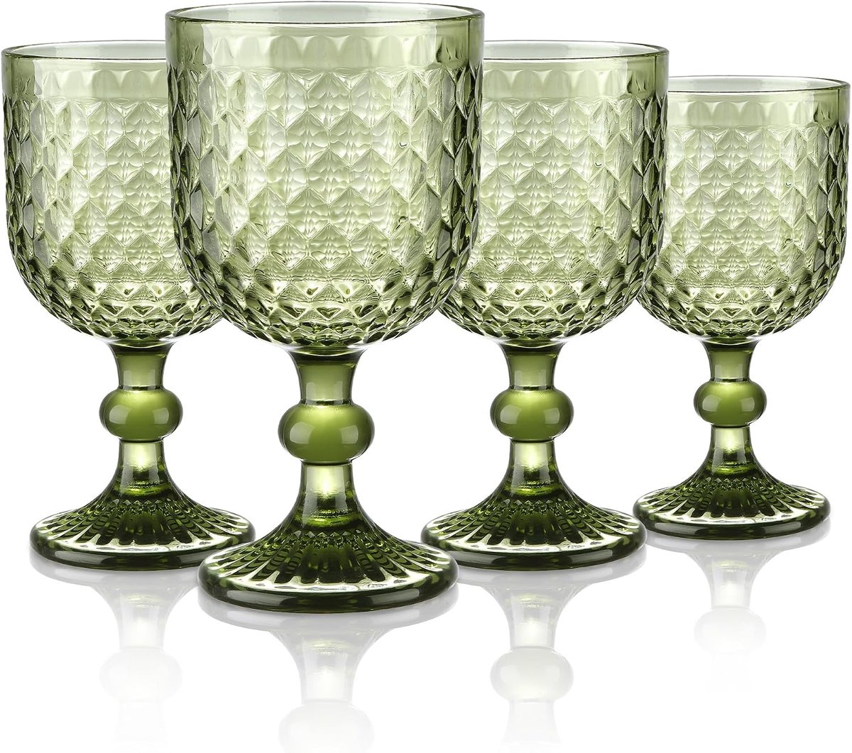 Wijnglazen met reliëf ontwerp, kleurrijke bokaal glazen wijn bokaal set voor wijn sap drankjes, set van 4 drinkglazen Retro met voet, vaatwasmachinebestendig