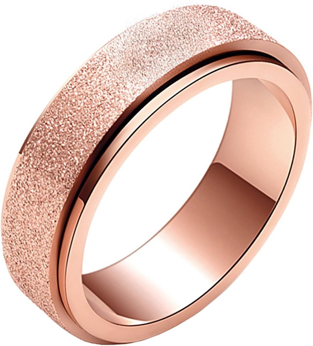 Dames 316L roestvrij staal zand Blast Finish Rose Gold Lucky Spinner Ring 6mm Band
