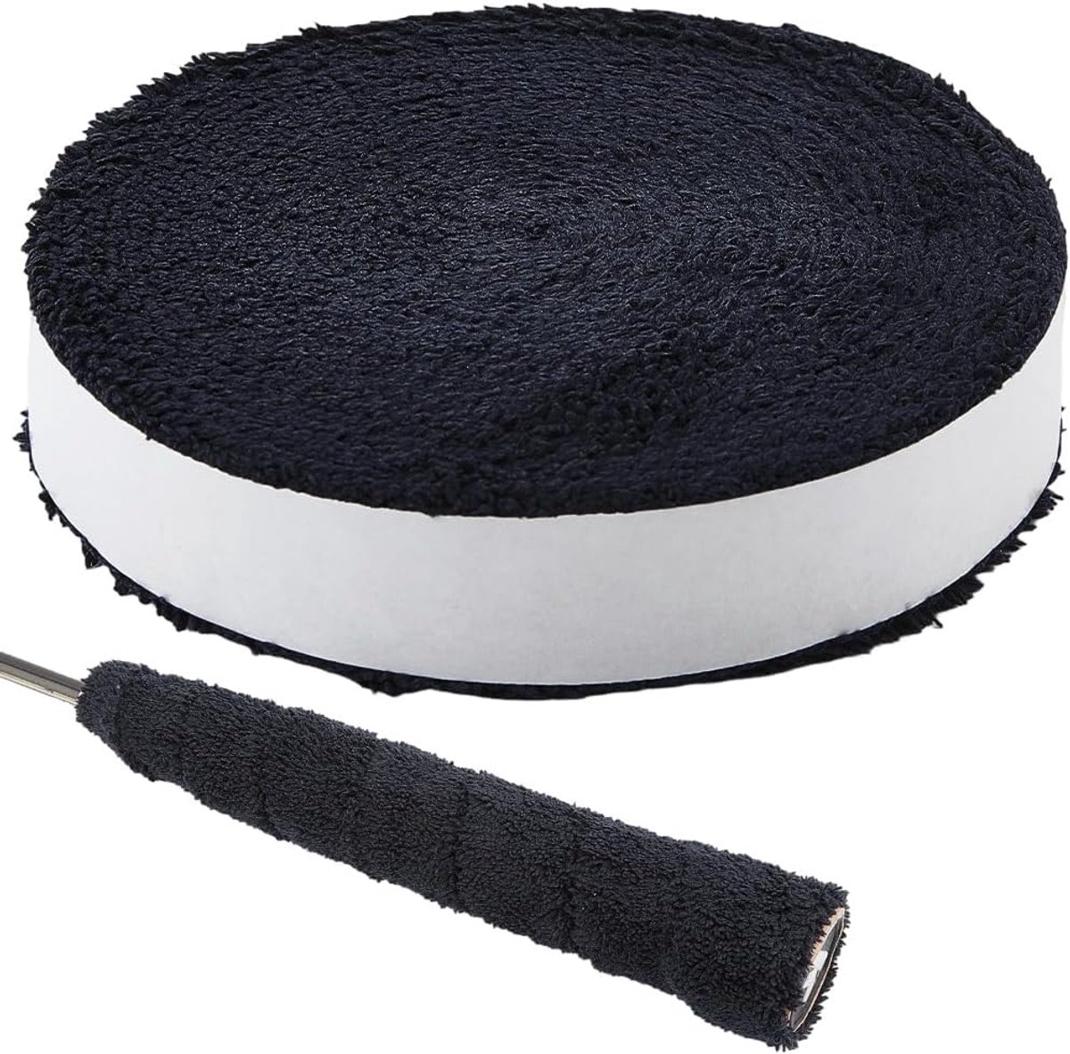 16.4FT Tennis Handdoek Racket Grip Tape Zwarte Badminton Racquet Grip Tape OverGrip Anti-slip Zweetband Wraps Absorberende Handdoek Roll Schok Reductie voor Pickleball Racket Fiets Handvat