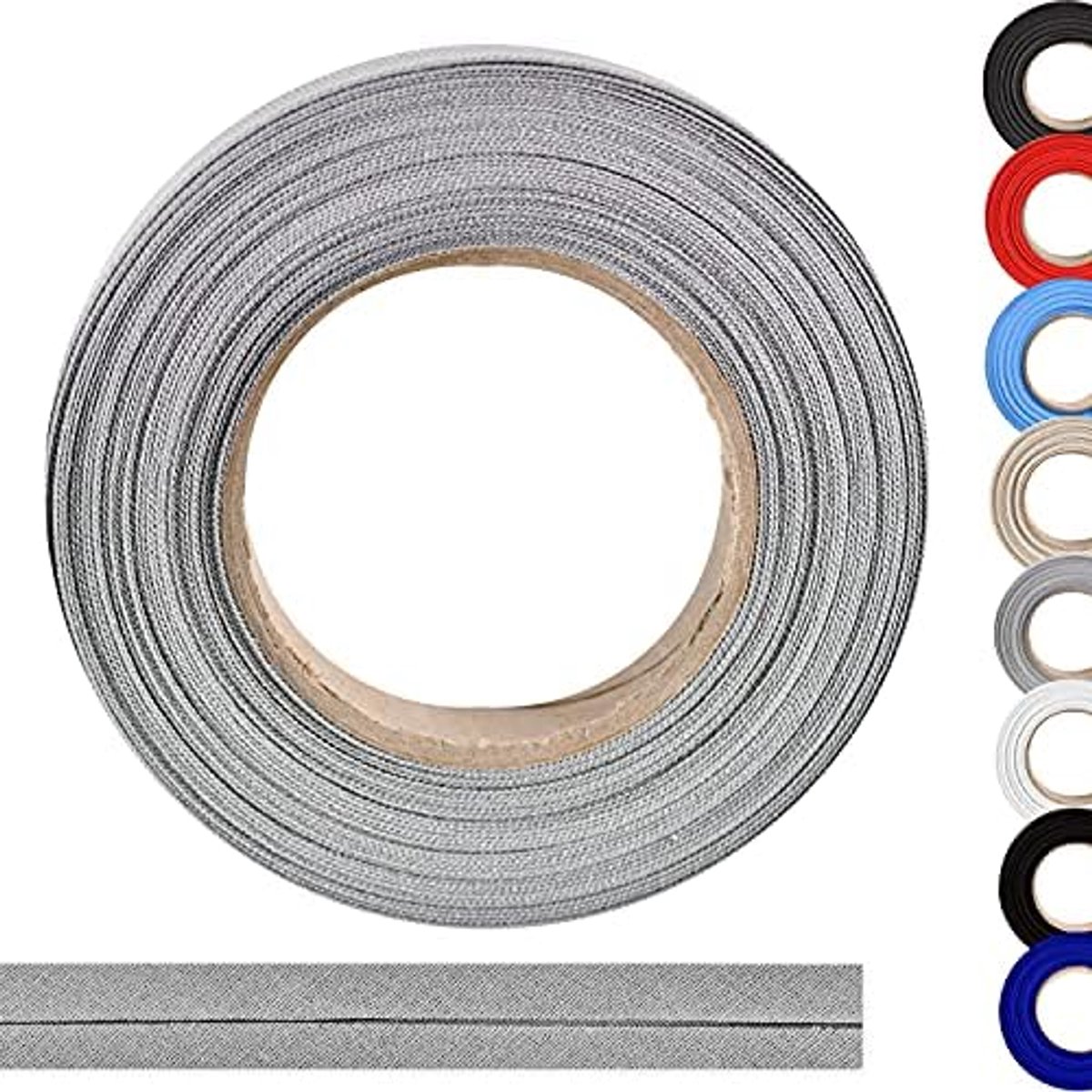 Biaisband van 100% katoen, elastische band, zoomband, naadband, katoenen band, ideaal om zelf te naaien, in België gemaakt, 10 m x 18 mm, op één rol (grijs)