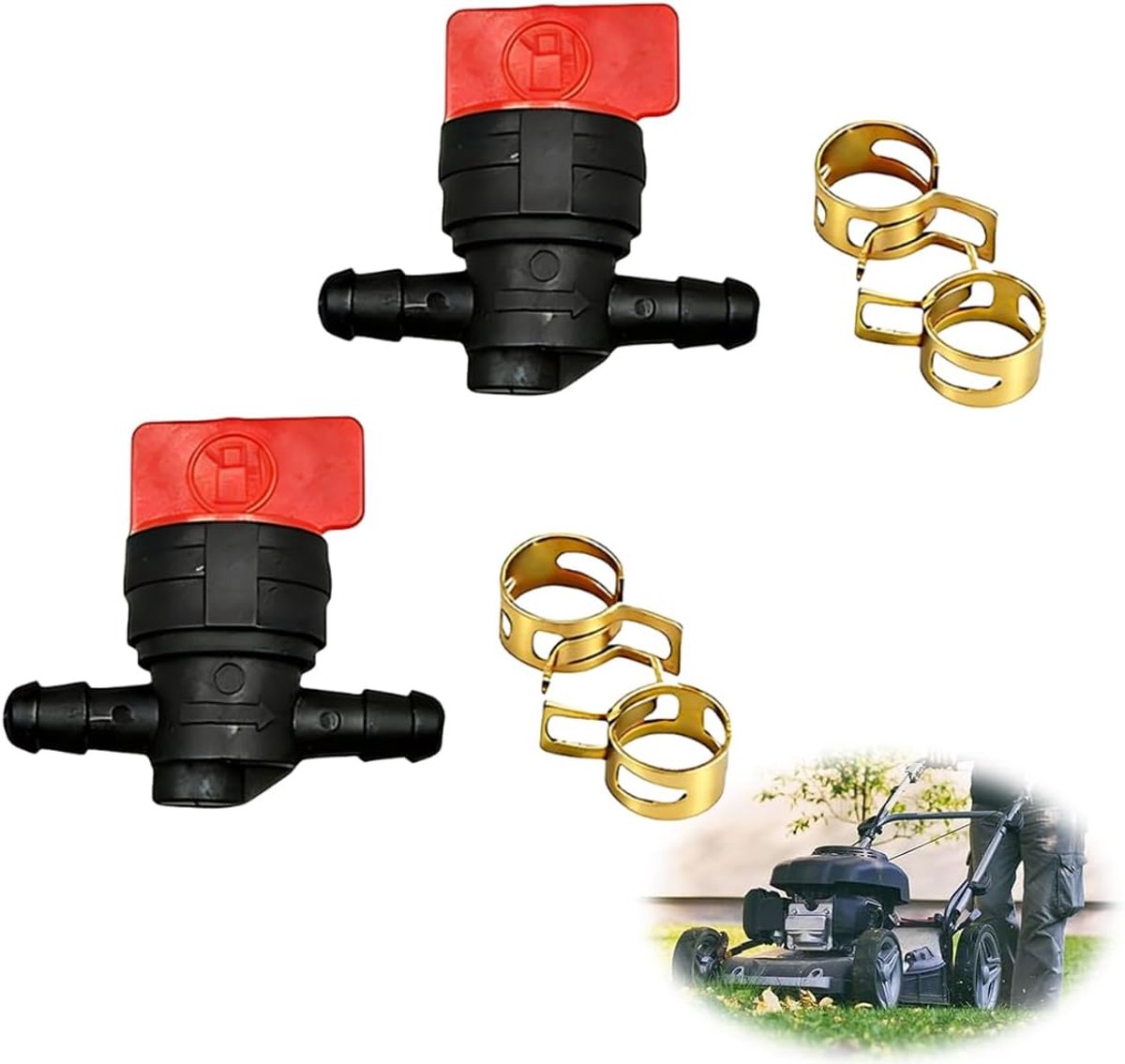 2 stuks 8 mm + 2 universele klemmen van kunststof voor bosmaaiers, grasmaaiers en grasmaaiers, betrouwbare controle van de brandstof.
