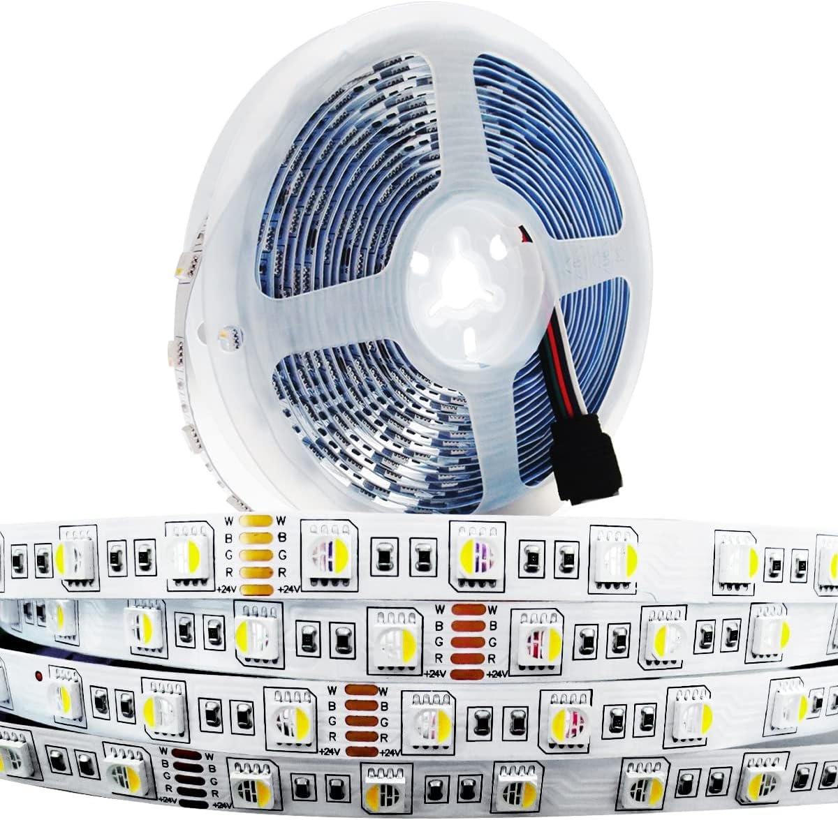 24V LED Strip Light, 4 in 1, RGBW RGB + wit 6000K 5M gemengde kleuren SMD 5050 IP20 300 LEDs Ledstrip lichtstrip voor Slaapkamer, Keuken Decoratie