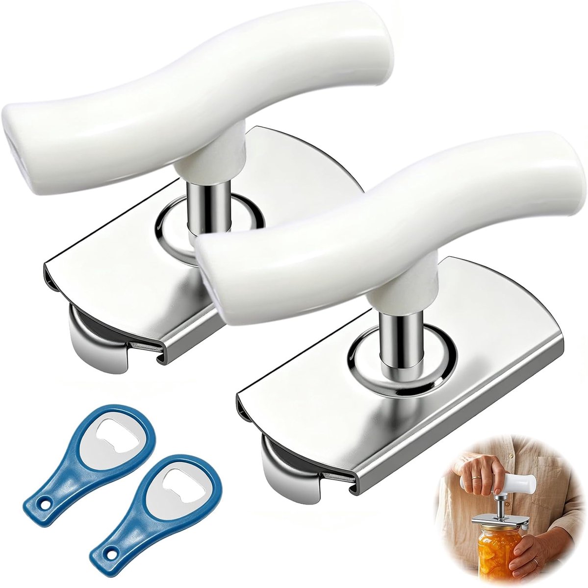 2 stuks handmatige flesopener, potopener en flesopener, veelzijdig keukengereedschap voor potten en potten, eenvoudig te gebruiken voor iedereen, veilig en duurzaam