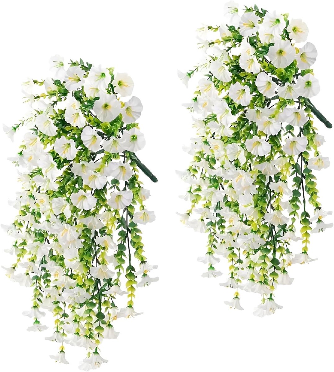 Kunstbloemen om op te hangen, decoratie, wit, petunia, hangende ranken, kunstplanten voor buiten, kunstbloemen, decoratie voor muren en bruiloften binnenshuis