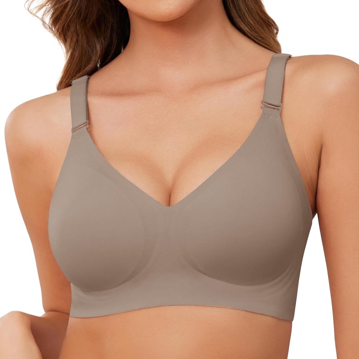 Beha voor dames, naadloos, volledige dekking, draadloze ondersteuning, V-hals, gewatteerd comfort, geschikt om in te slapen, zero feel bralette zonder beugel