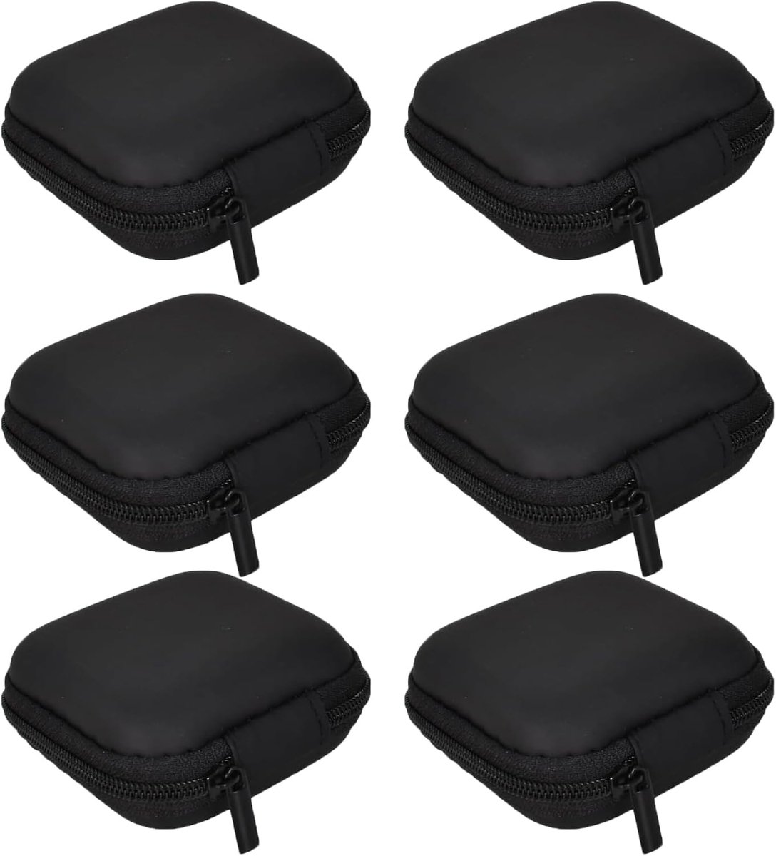 6-delige draagbare hoofdtelefoontas, mini-EVA-organizer, harde schaal met ritssluiting en interne mesh-opbergtas voor bluetooth-hoofdtelefoon, kleine apparaten, oplaadkabel/sleutels (zwart)